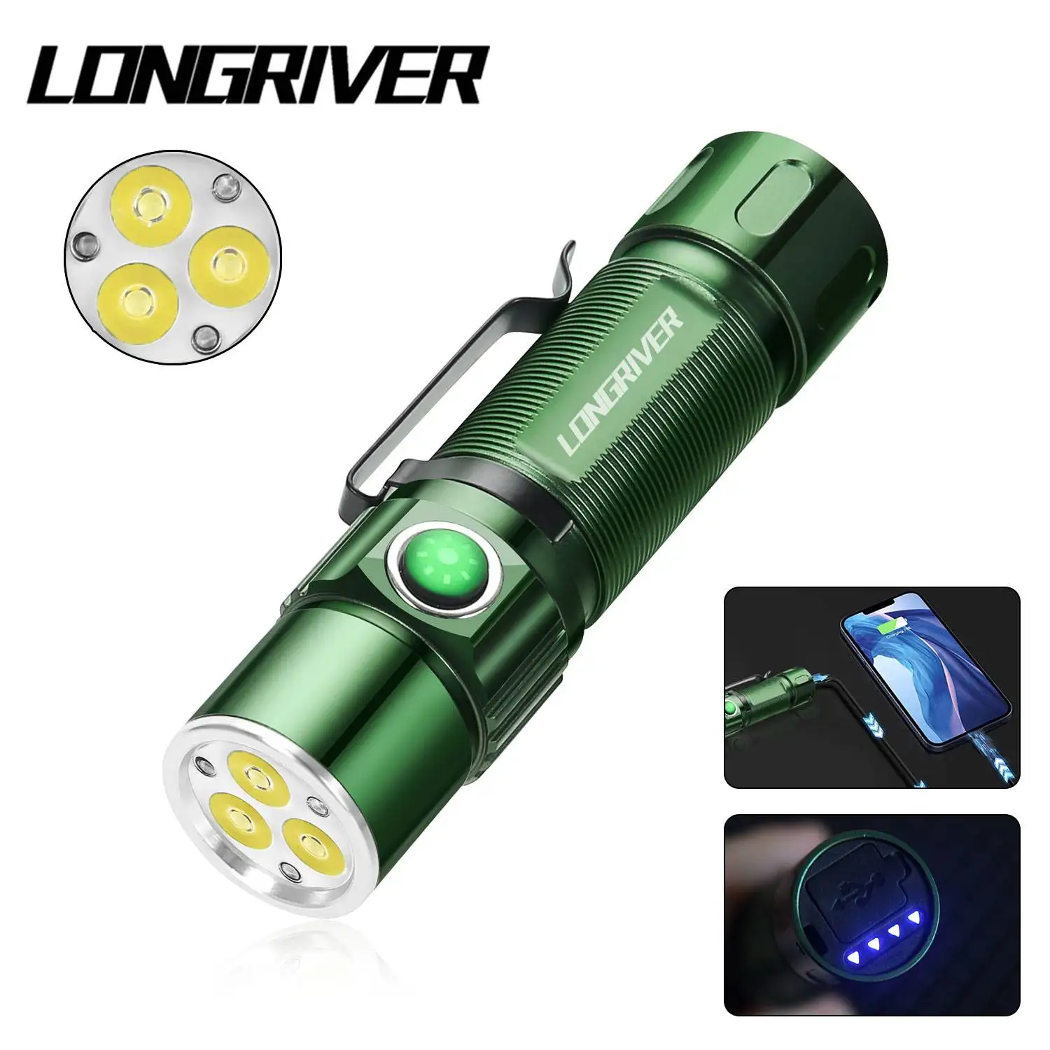 

LONGRIVER A15 Mini Flashlight High Power Built-in Battery USB Rechargeable Torch for Outdoor Portable Camping Hunting Lantern