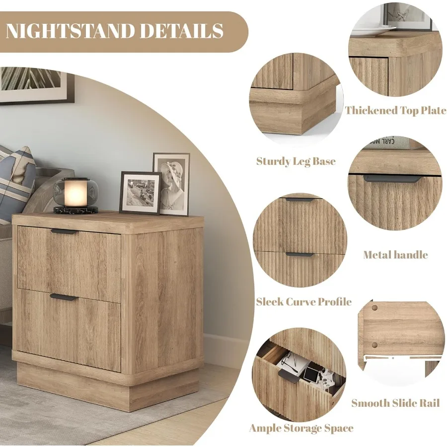 منضدة مخددة مع درجين منضدة خشب البلوط للمزرعة لغرفة النوم وطاولات بجانب السرير للأريكة ذات المساحة الصغيرة 2 Dr