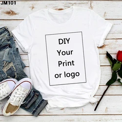 Camiseta de ocio con impresión personalizada Harajuku para mujer, camiseta blanca con tu foto o logotipo, camisetas personalizadas a la moda para mujer