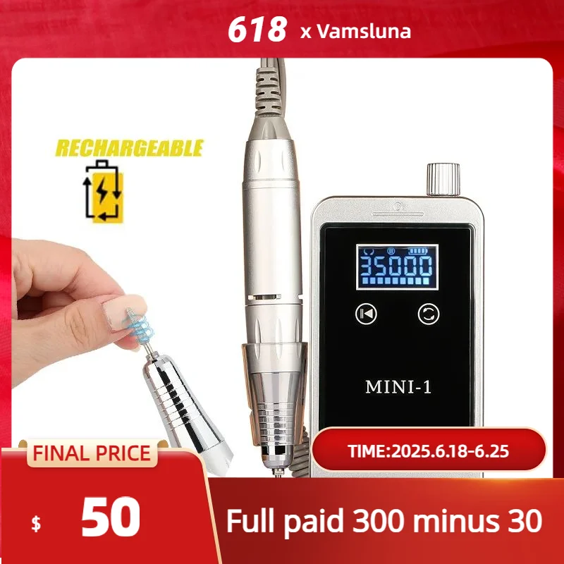 

Rechargeable Nail Drill 35000RPM Electric Set Pedicure Manicure Drill Led Dispay File Kit Machine Finger Nail Tools Salon