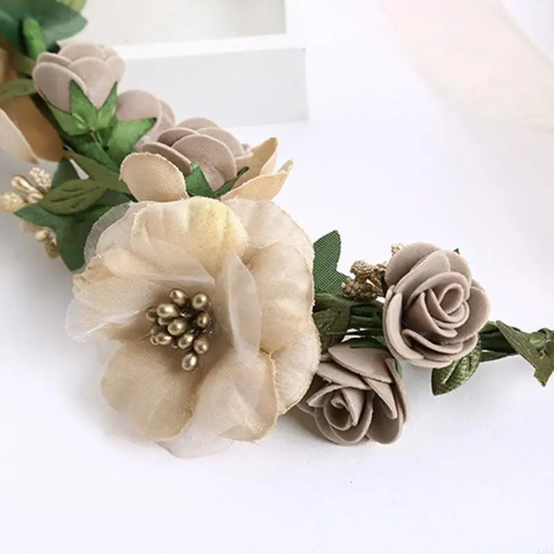 

L5YA Eye-catching Floral Wreath Hairband Adjustable Flower Hair Headband Floral Hairband for Wedding Festival