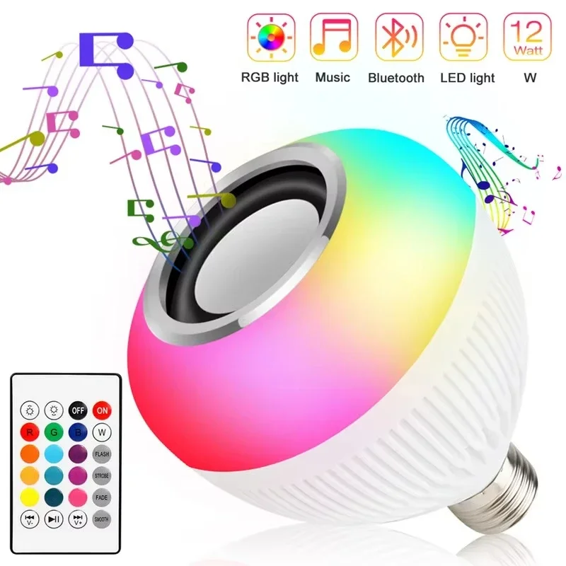 LED E27 Bluetooth Lamp Bulb 12W Speaker Music APP Remote Control Dimmable Night Light for Home Decoration Home Party Bar