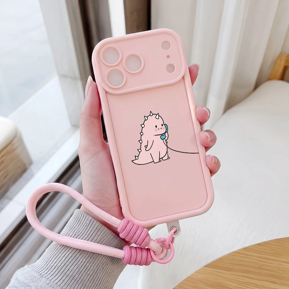 Rosa Dinosaurier-Lanyard-Handyhülle für iPhone 11 12 13 14 15 16 17 Pro Max 16 15 14 Pro Plus 17E Stoßfeste Matte Silikonhülle – Detail 1