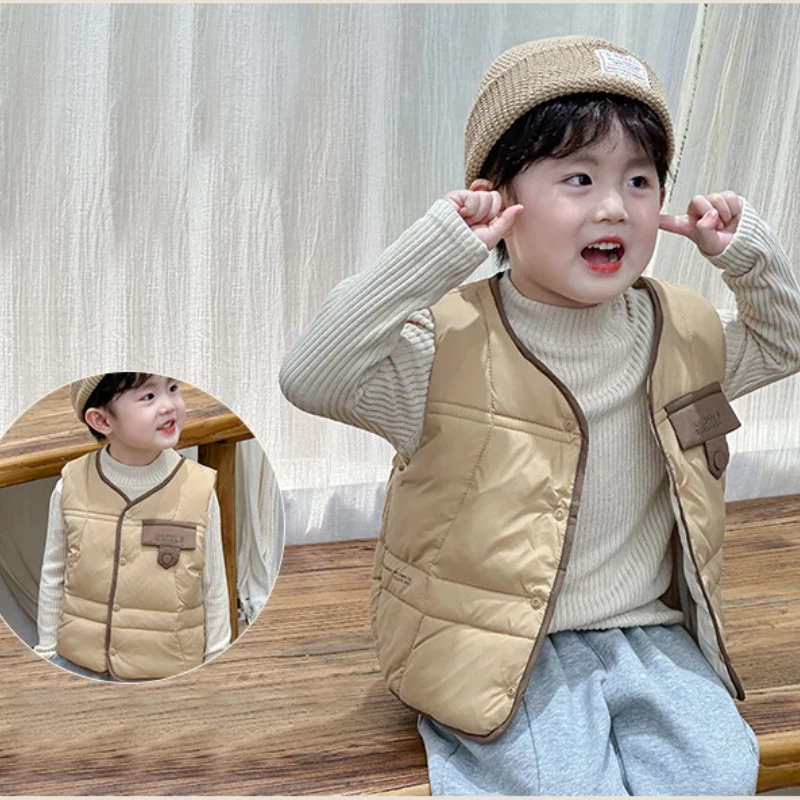

Vest Girls Boys Autumn And Winter Light And Warm Fashion Joker Down Sleeveless Jacket Korean New Children Clothing 2-7 Years Old