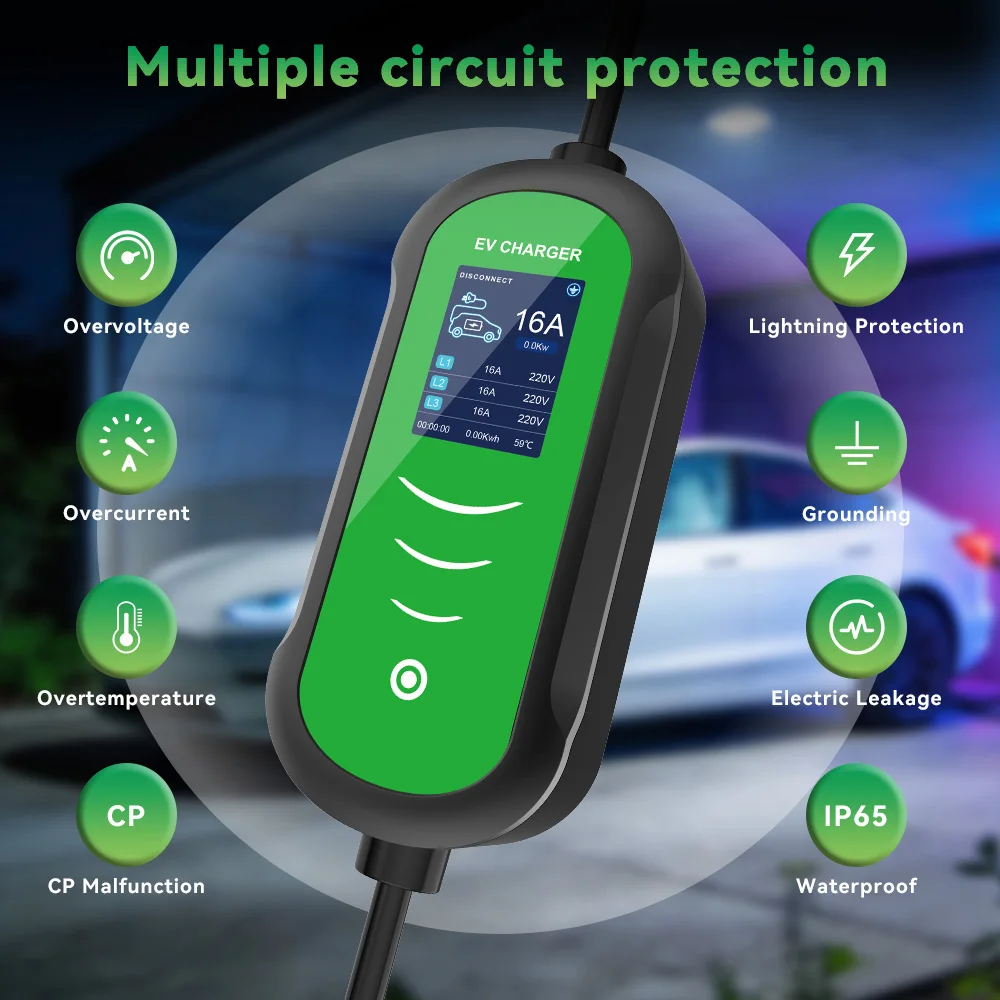 IPENGEN Typ2 11KW EV-Ladegerät Tragbar 5M Kabel 16A 3-Phasen IEC 62196-2 EVSE Ladebox Einstellbarer Strom Verzögerbare Ladewelle – Detail 4