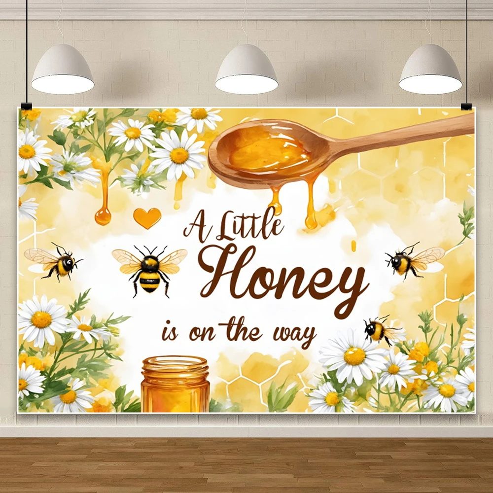 น้ําผึ้งเด็กพื้นหลังน้ําผึ้งน้อยอยู่ในทาง 1st วันเกิดดอกทานตะวัน Bee Boy Girl Baby Shower ฉากหลังเค้กตารางแบนเนอร์