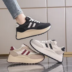 2024 autumn Spring Thick Bottom Women's Shoes Casual Patchwork Leather Sneakers Casual Vulcanised Shoes Ladies Chaussure Femme