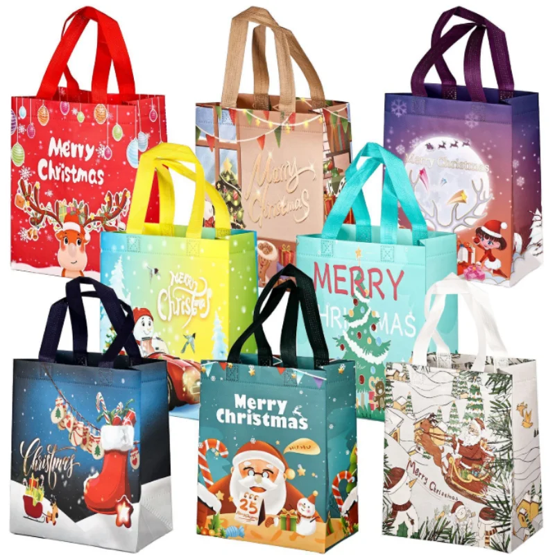 

2PCS 12.8"*6.7"*9.8" Non-woven PP Christmas Snap Handle Packaging Bag DIY Wedding Birthday Cartoon Toys Portable Gift Pouches