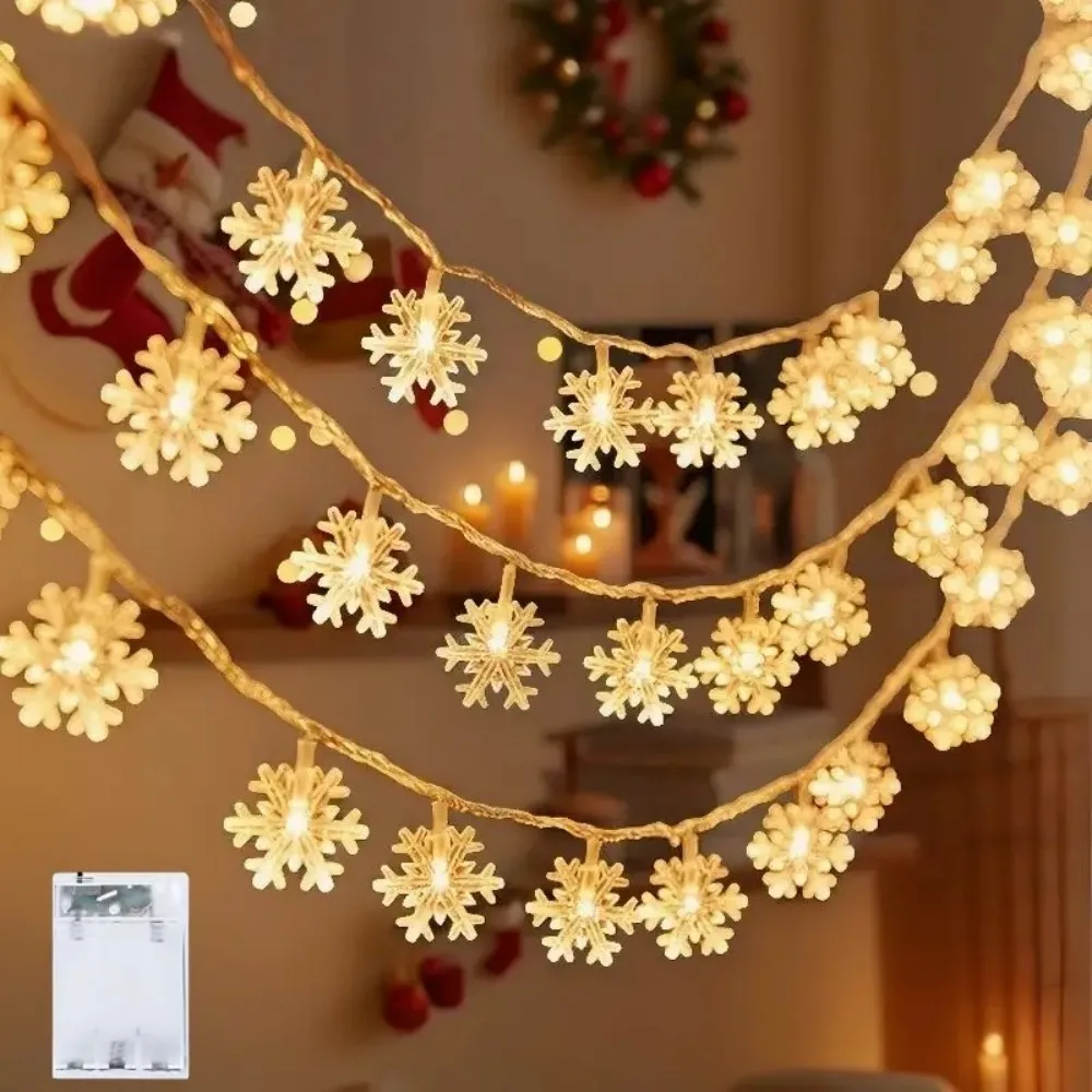 1PC 1.5M/3M/6M Christmas Snowflake Battery Box Atmosphere Decoration Light String,Excluding Battery,Used for Holiday Decoration