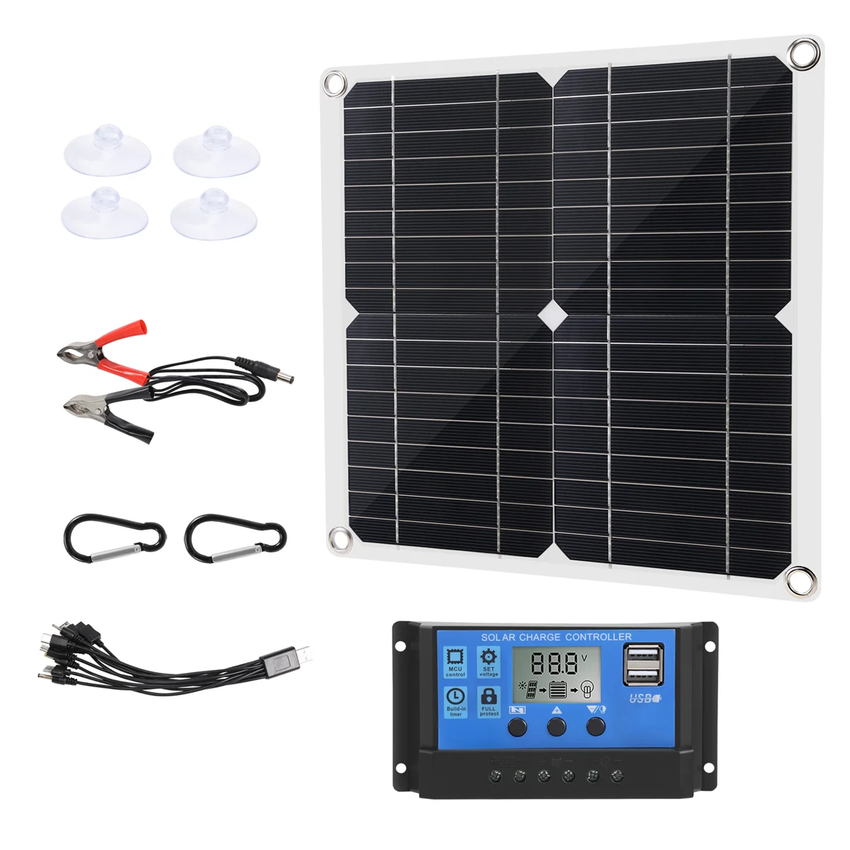 Solar Panel 50W Solar Panel 18V Solar Cells Bank Connector Cover with 100A Solar Controller IP65 for Phone Car RV Boat Charger