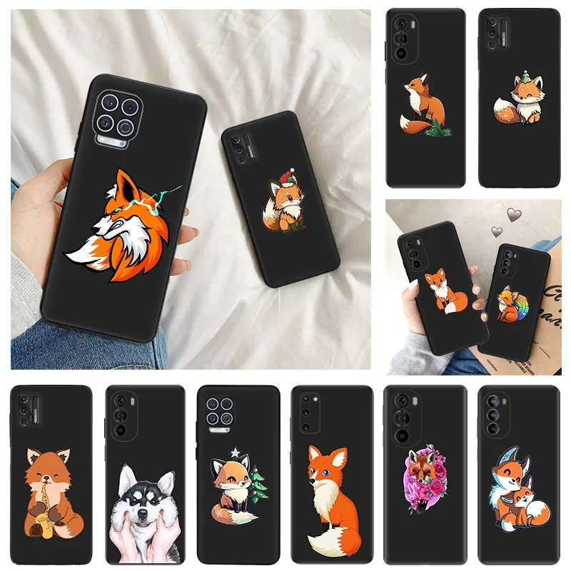 Ultra Thin Black Phone Case for Motorola G9 Edge 20 30 40 G50 G51 G60 G71 G22 G32 G52 G72 G53 G73 Cute Fox Cartoon Cover