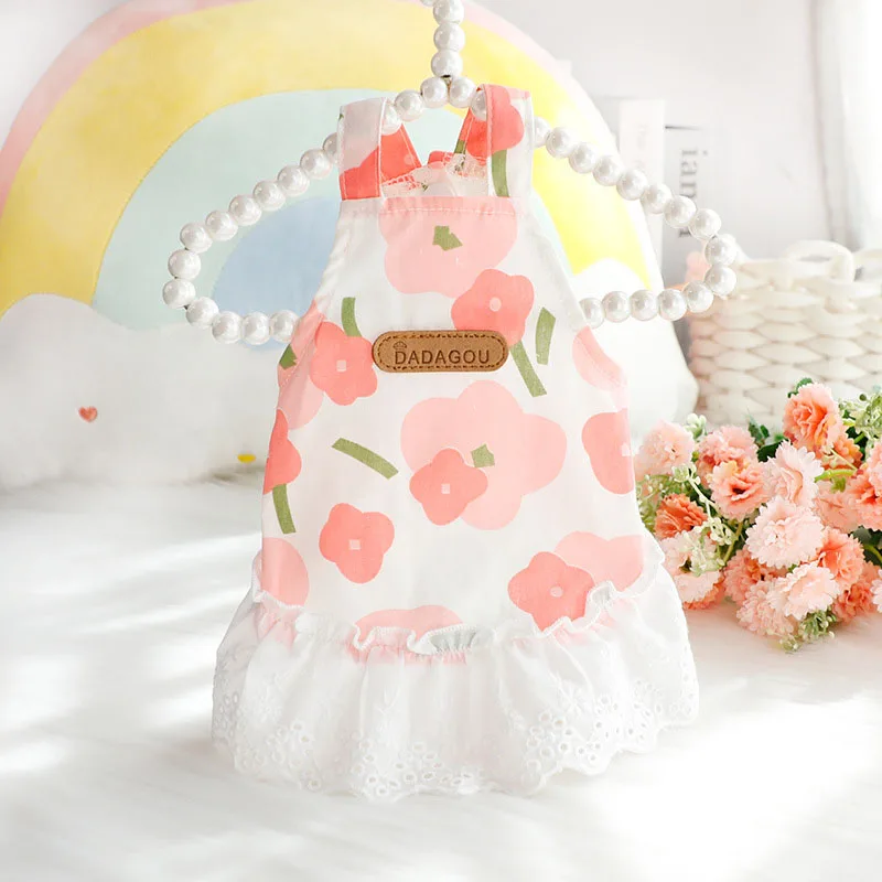 

Summer New Skirt Thin Breathable Dog Cat Cute Lovely Cotton Dress Printed with Romantic Flower Princess Dress Small Pet Apparel