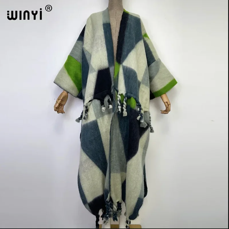 WINYI Winter Women Fringed cardigan abaya dubai luxury Coat Loose OverCoat Female winter outerwears long down dress بالطو