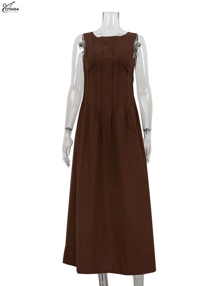 Oymimi ลําลองผ้าฝ้ายสีขาวชุดสตรีแฟชั่น O-คอแขนกุดชุดเดรส Elegant เปิดกลับข้อเท้าความยาวชุดหญิง