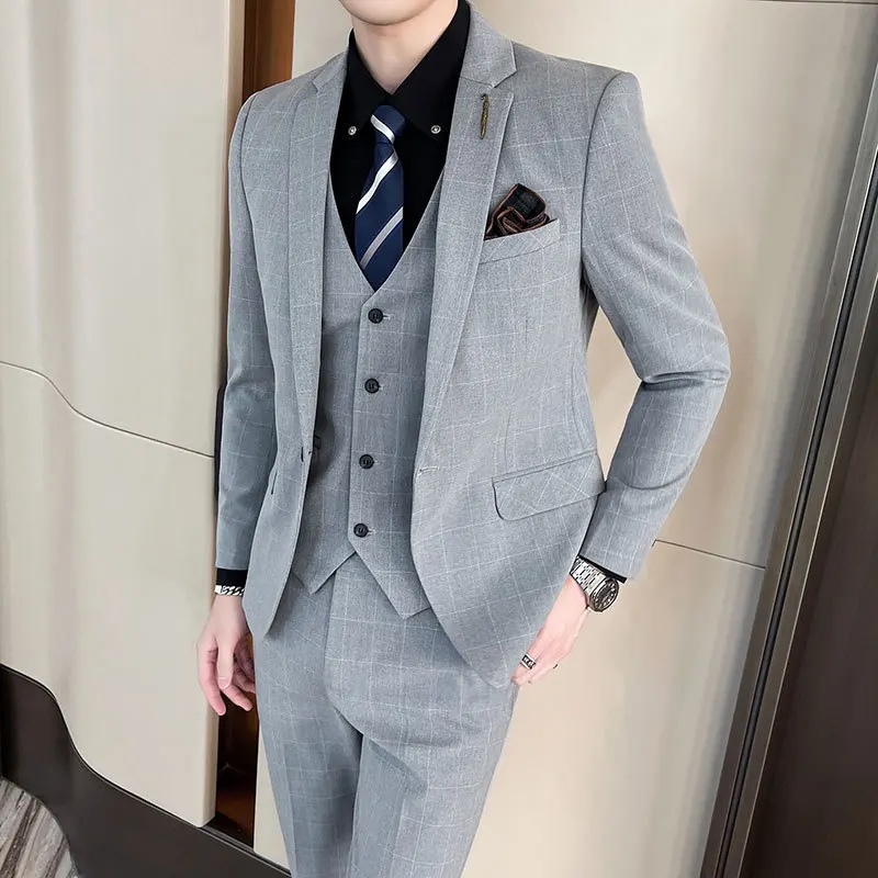 

Jane-35 New Men's Suit Three-Piece Set Korean Style Slim-Fit Suit suit Custom Plaid Business Banquet Groom Dress for Men