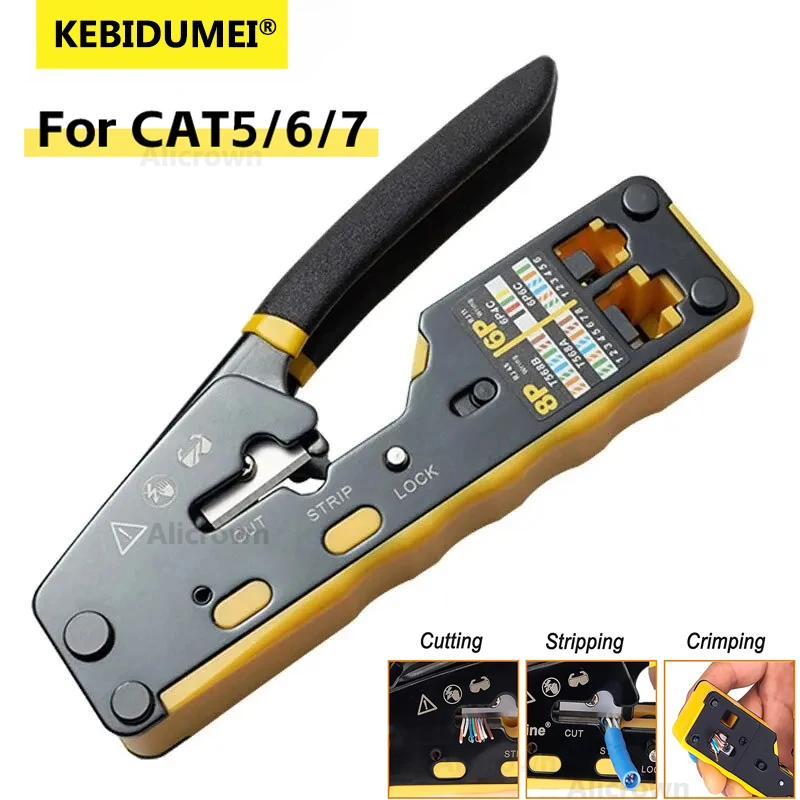 RJ45 Crimp Tool Pass Wire Cutter Crimper for Cat6 Cat5 Cat5e Cutting Peeling Tool Through Ethernet Crimping Tool Connectors