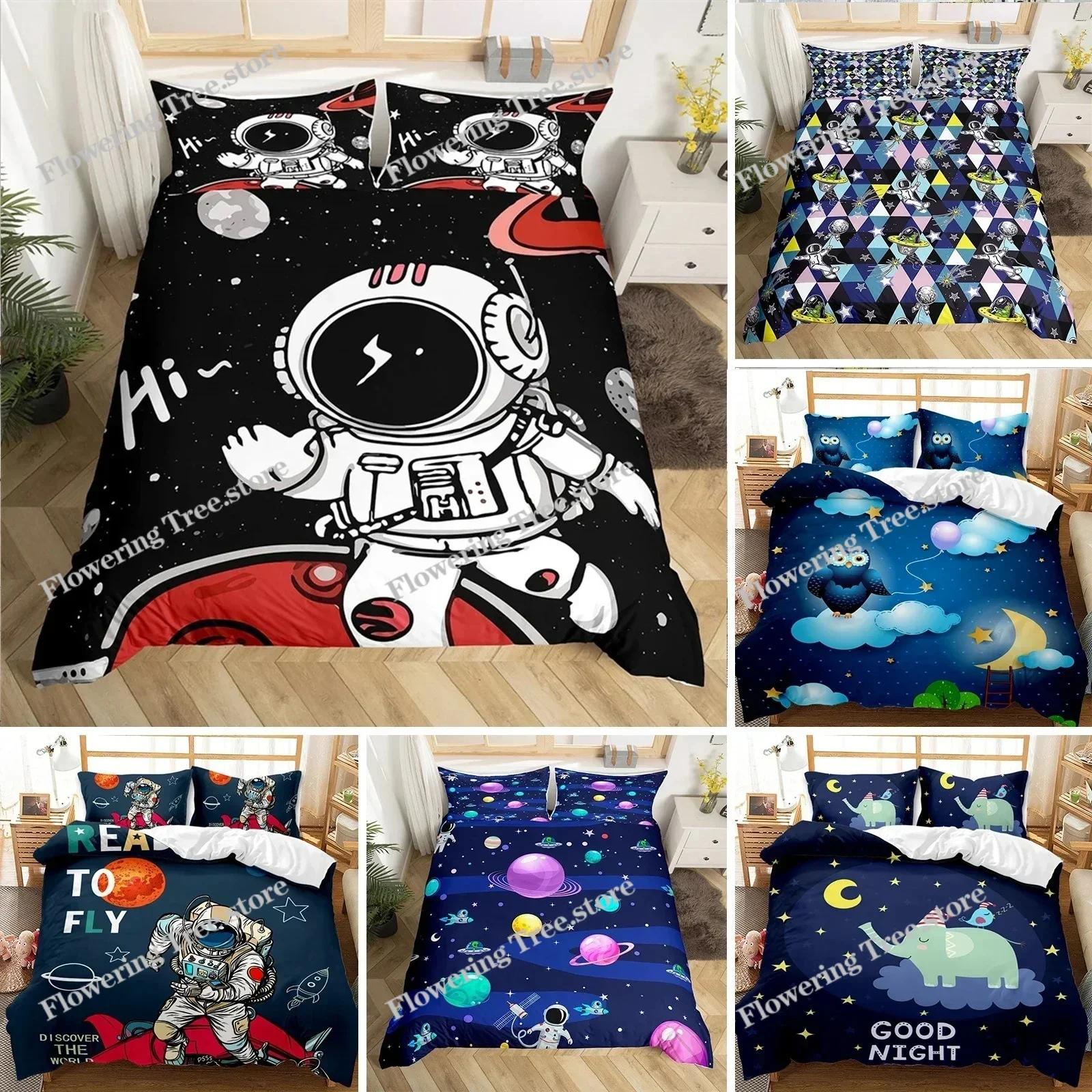 

Astronaut Duvet Cover Set, Space Bedding Set for Kids Boys, Sky Galaxy Themed Comforter Cover, QueenKingTwin Size Quilt Cover