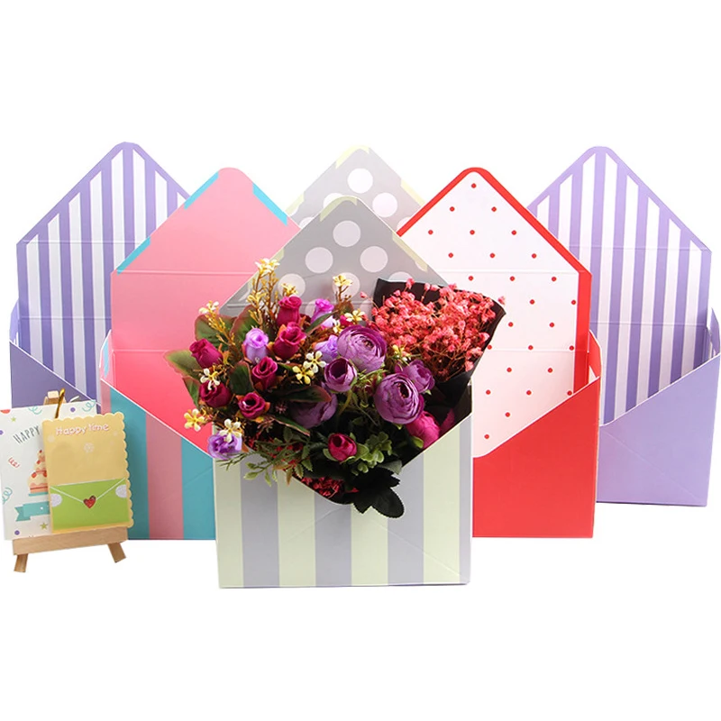 1PC Envelope Flower Packaging Box Romantic Foldable Flower Gift Box Wedding Party Decoration Stripe Printed Flower Packaging Box