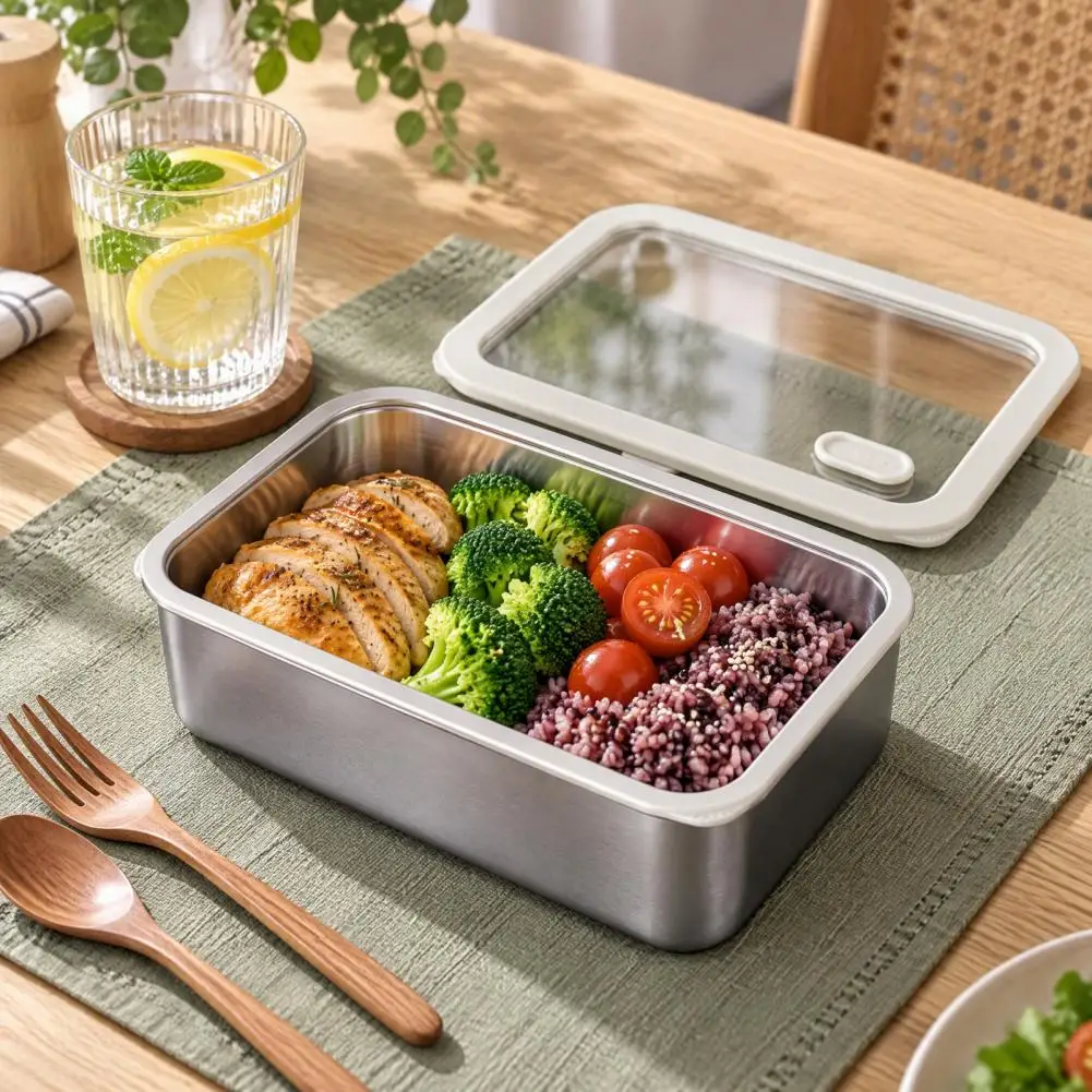 Airtight Storage Set 304 Stainless Steel Food Storage Containers with Glass Lids Leakproof Bento Lunch Box Set Airtight for Meal