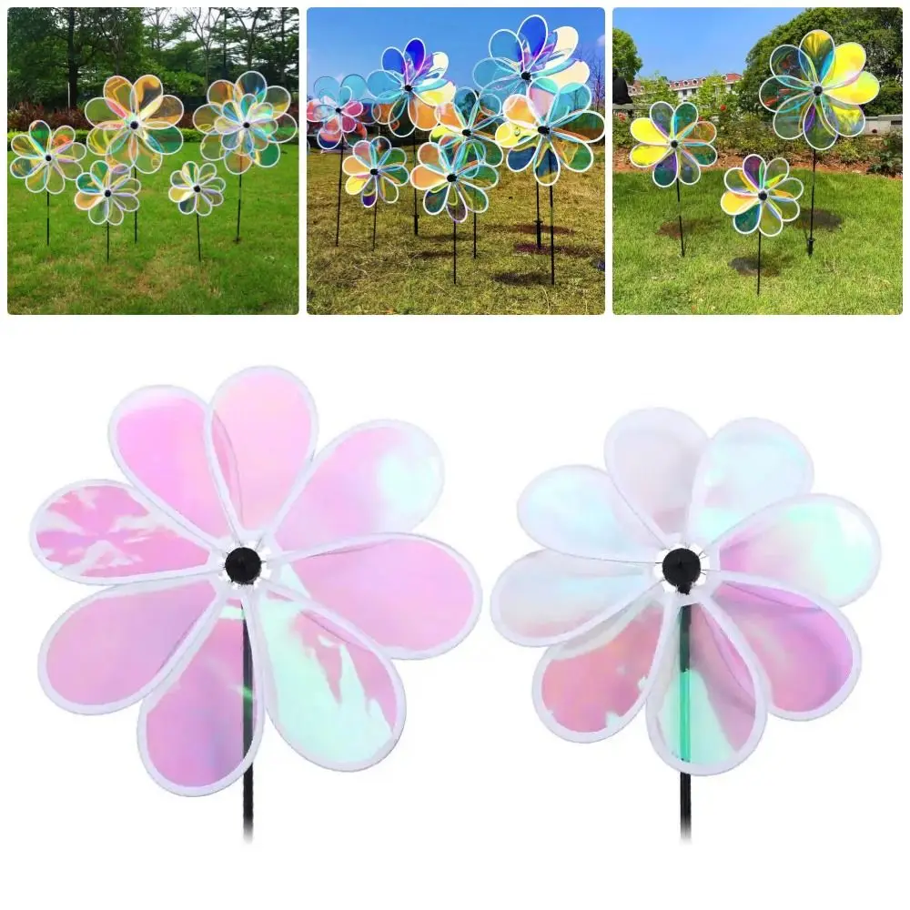 1Pcs Cute Eight Leaf Color Bird Repelling Windmill Outdoor Grounding Mounted Reflective Bird Spinner Kindergarten Children's Toy