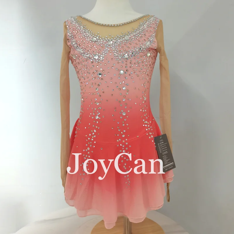 

JoyCan Ice Figure Skating Dress Girls Pink Spandex Stretchy Competition Dance Wear Customized