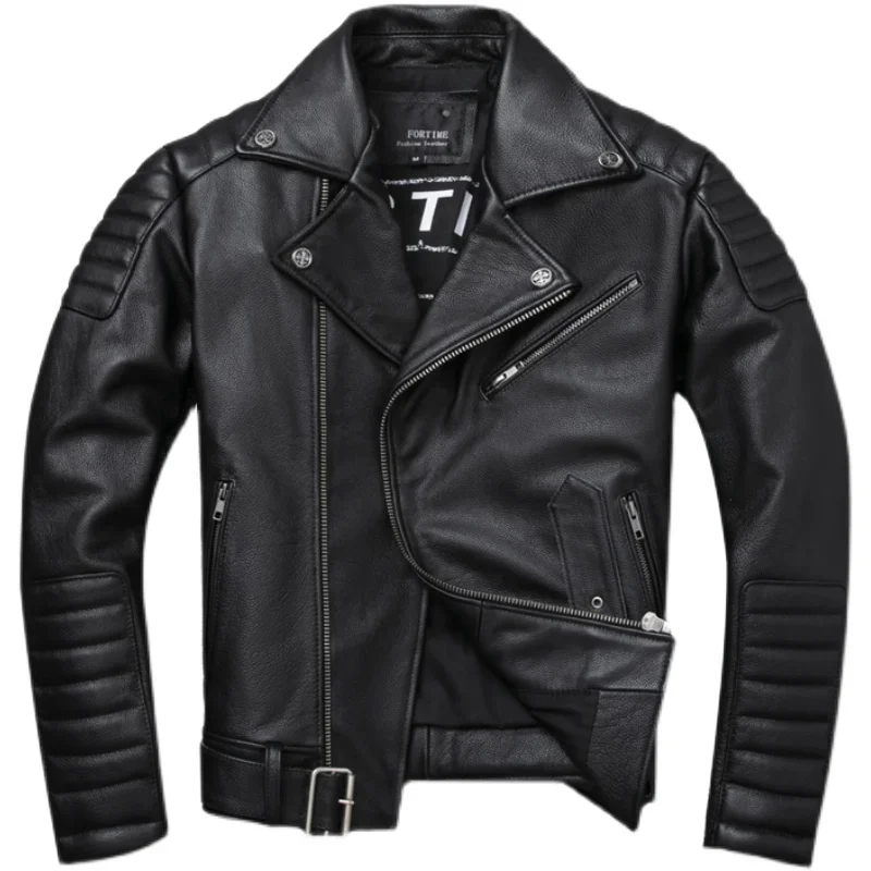 Tcyeek New Mens Cowhide Leather Jacket Autumn Spring Men Clothing Genuine Leather Coat Label Moto Biker Jackets Casaco Masculino