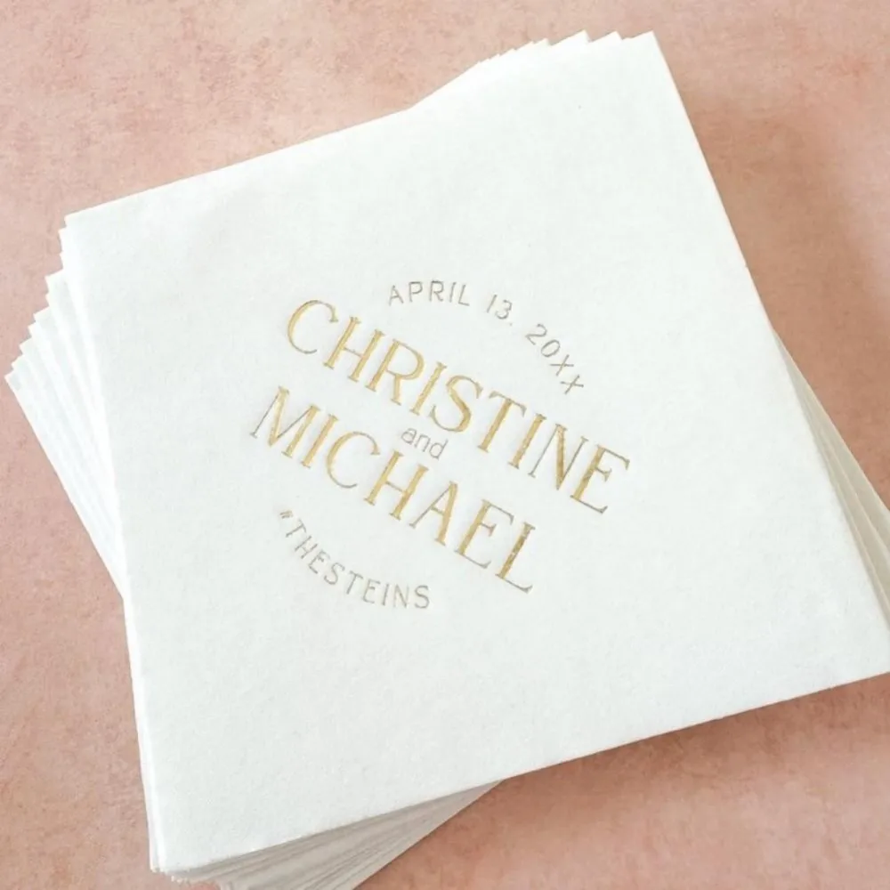 أسماء فوط كوكتيل الزفاف شخصية | مناديل زفاف من رقائق الذهب، دش الزفاف، الخطوبة، عشاء بروفة #2