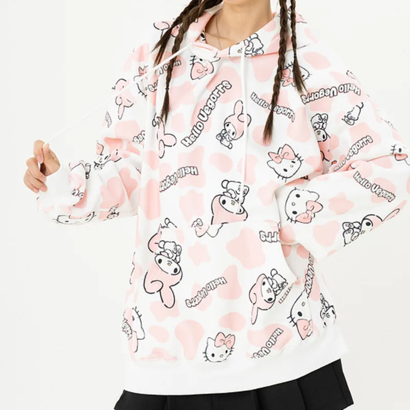 Sanrio Hello Kitty My Melody Autumn Winter Hoodie Sweet Plush Cute Print Women Hooded Sweatshirt Harajuku Kawaii Casual Pullover