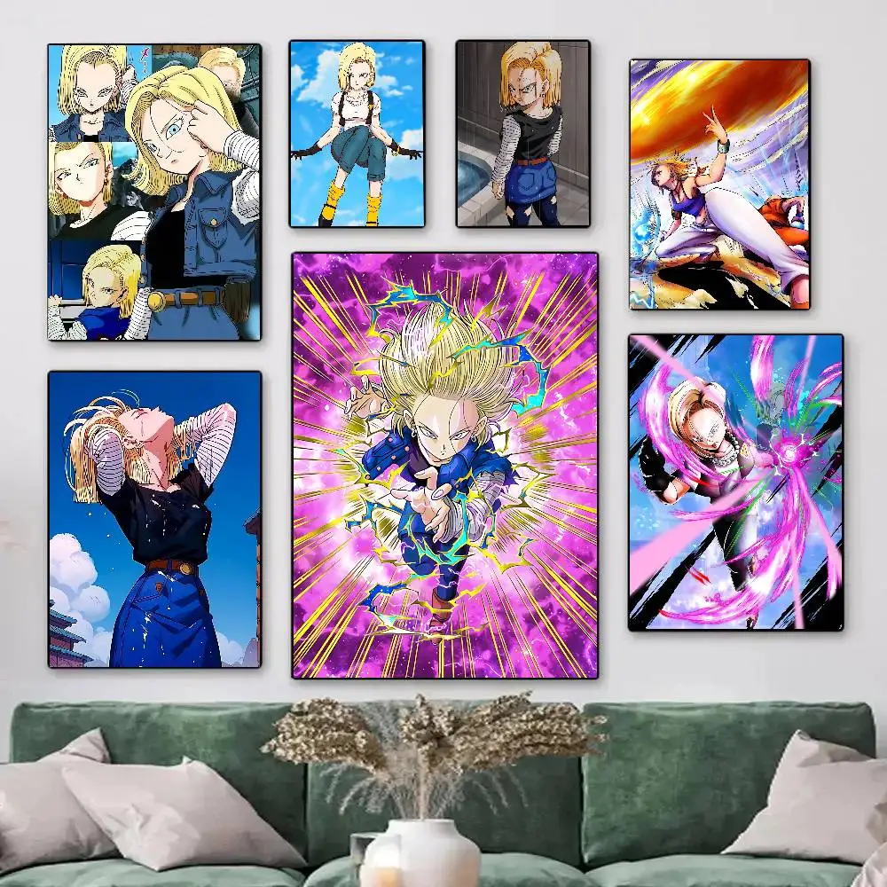 Anime Dragon Ball Android 18 Posters HD Print Vintage Wall Art Decor for Home Study Room
