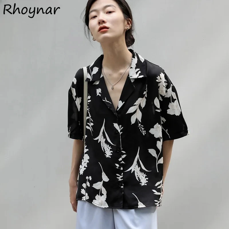 

Floral Shirts Women Korean Style Trendy V-neck Designed Summer Students Retro Daily Simple All-match Gentle Baggy Leisure Cozy