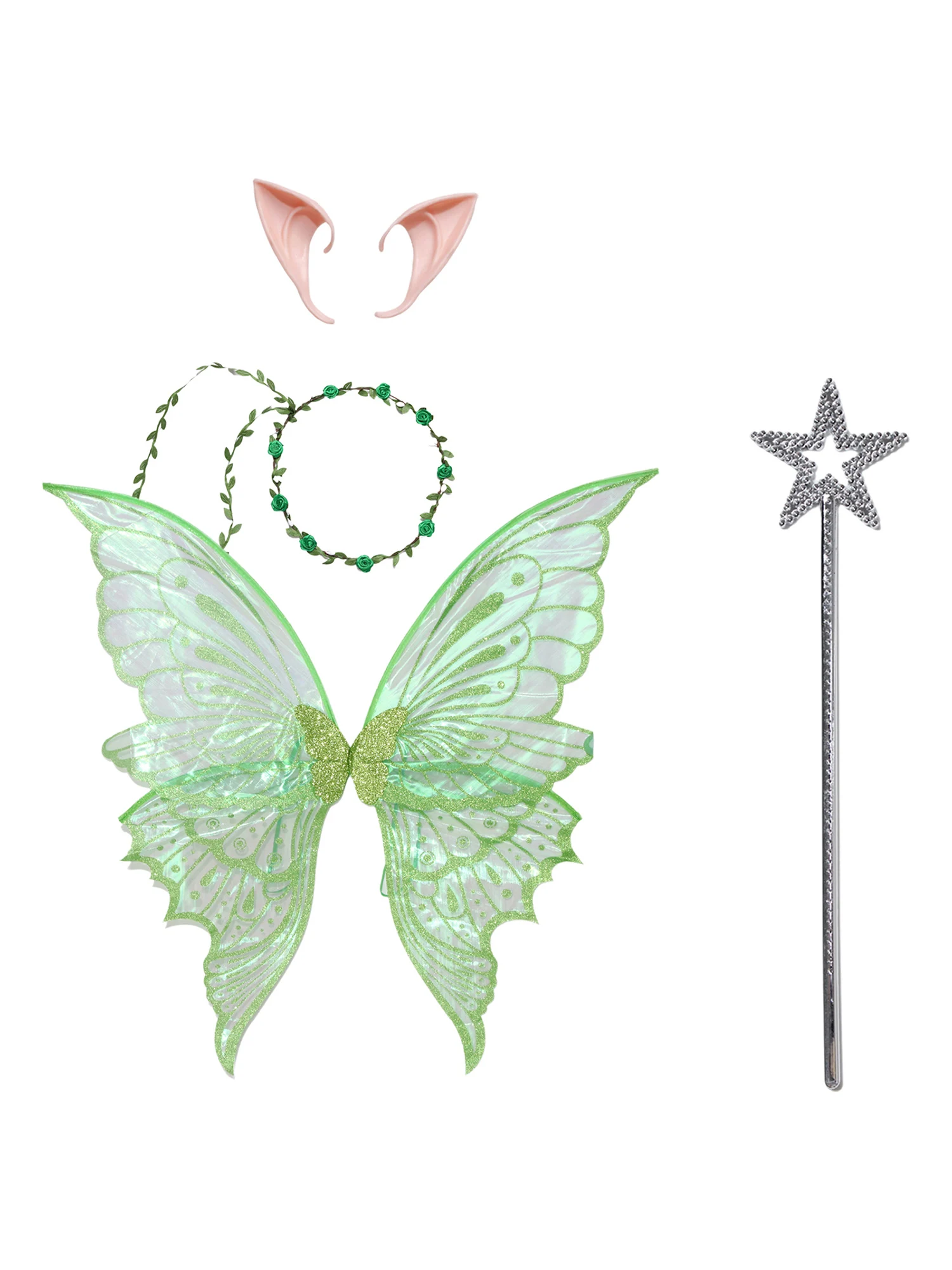 Adult Kids Halloween Fairy Cosplay Costume Butterfly Wings Garland Star Wand And Elf Ears for Party Performances 4
