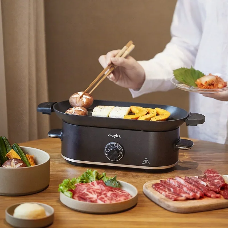 

Olayks Mini Electric Grill 220V 450W Home BBQ Grill Non-stick Small Electric Grill Cook Parrilla Eléctrica Cocinar Barbecue Pan