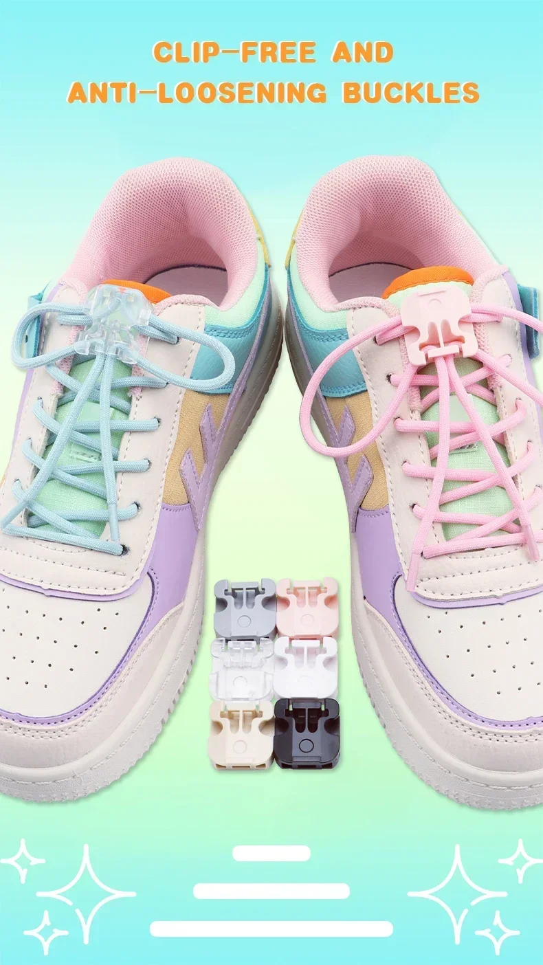 Elastische, runde Schnürsenkel ohne Binden, in Macaron-Farben, mit Schnallen-Set, dehnbare Schnürsenkel für Kinder, Freizeitschuhe, Sneaker und Boardschuhe. – Detail 1