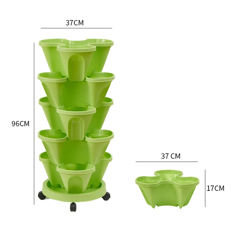 Stackable Multi-tiers Flower Pot with Wheel Vertical Non-slip Assorted Space-saving Planter Ventilated Flowerpot for Balcony