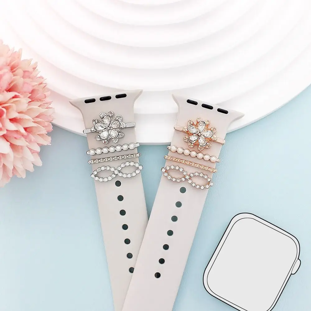 New Metal Watch Band Ornament Bracelet Brooch Decorative Ring Pearl Diamond Wristbelt Charms Strap Accessories