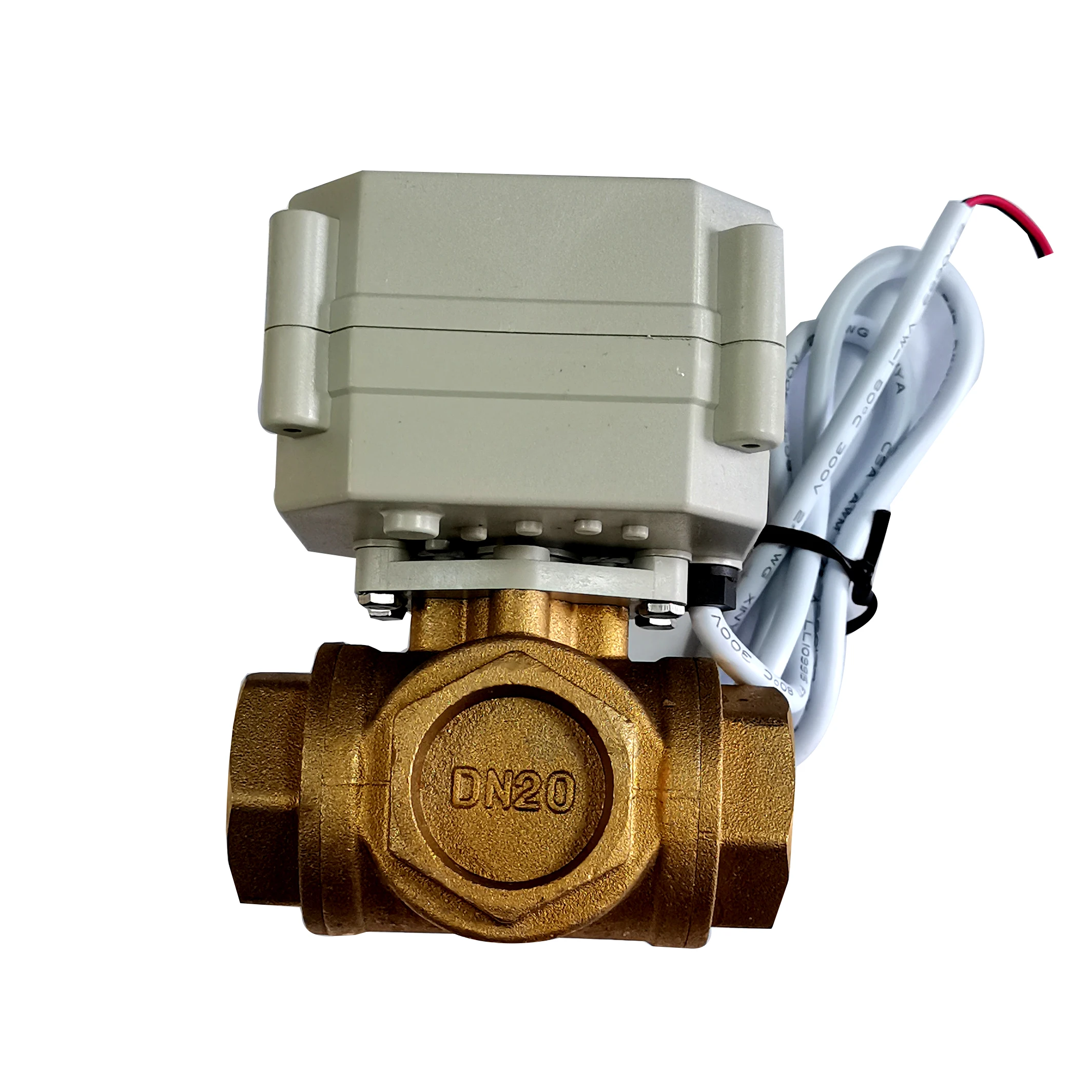 Normally close 3-way electric t-shaped DN25 BSP threaded 220VAC brass ball valve