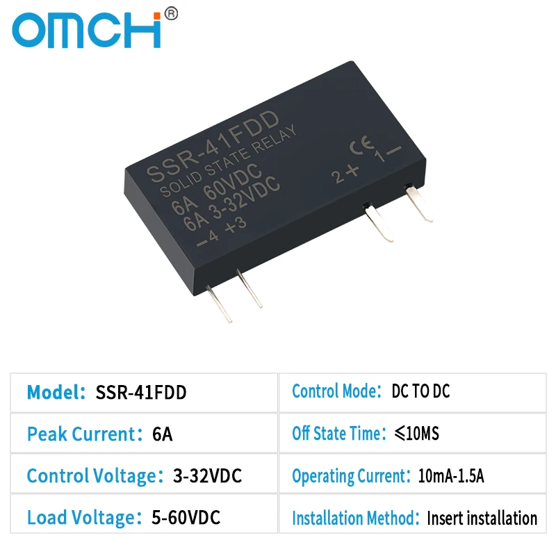 OMCH Thin Profile Solid State Relay Module 250VAC 3-32VDC 6A DC-AC DC-DC SSR Buffer Circuit Resistor Relay SSR-41FDA SSR-41FDD