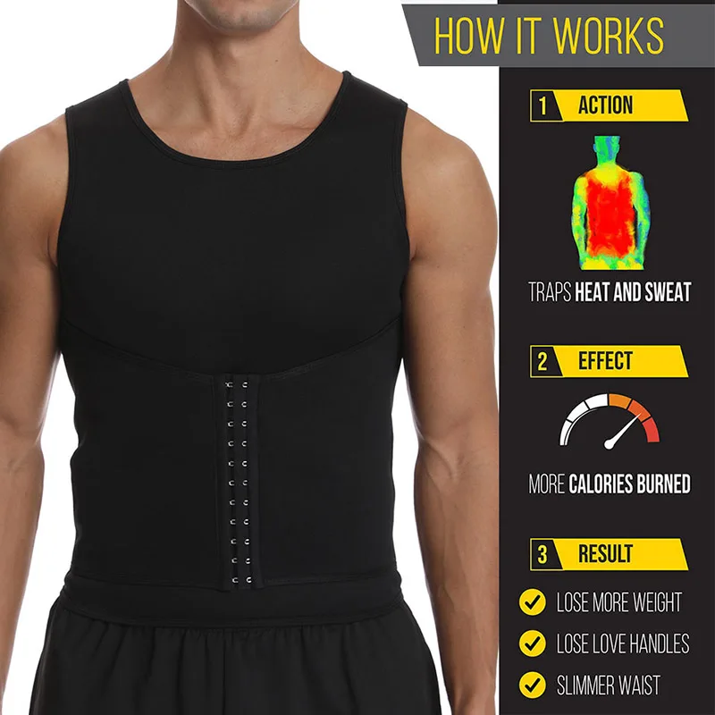 Men Neoprene Waist Trainer Vest Hot Slimming Workout Shirts Thermal Sauna Sweat Body Shaper Gym Black Tank Top Calories Burning