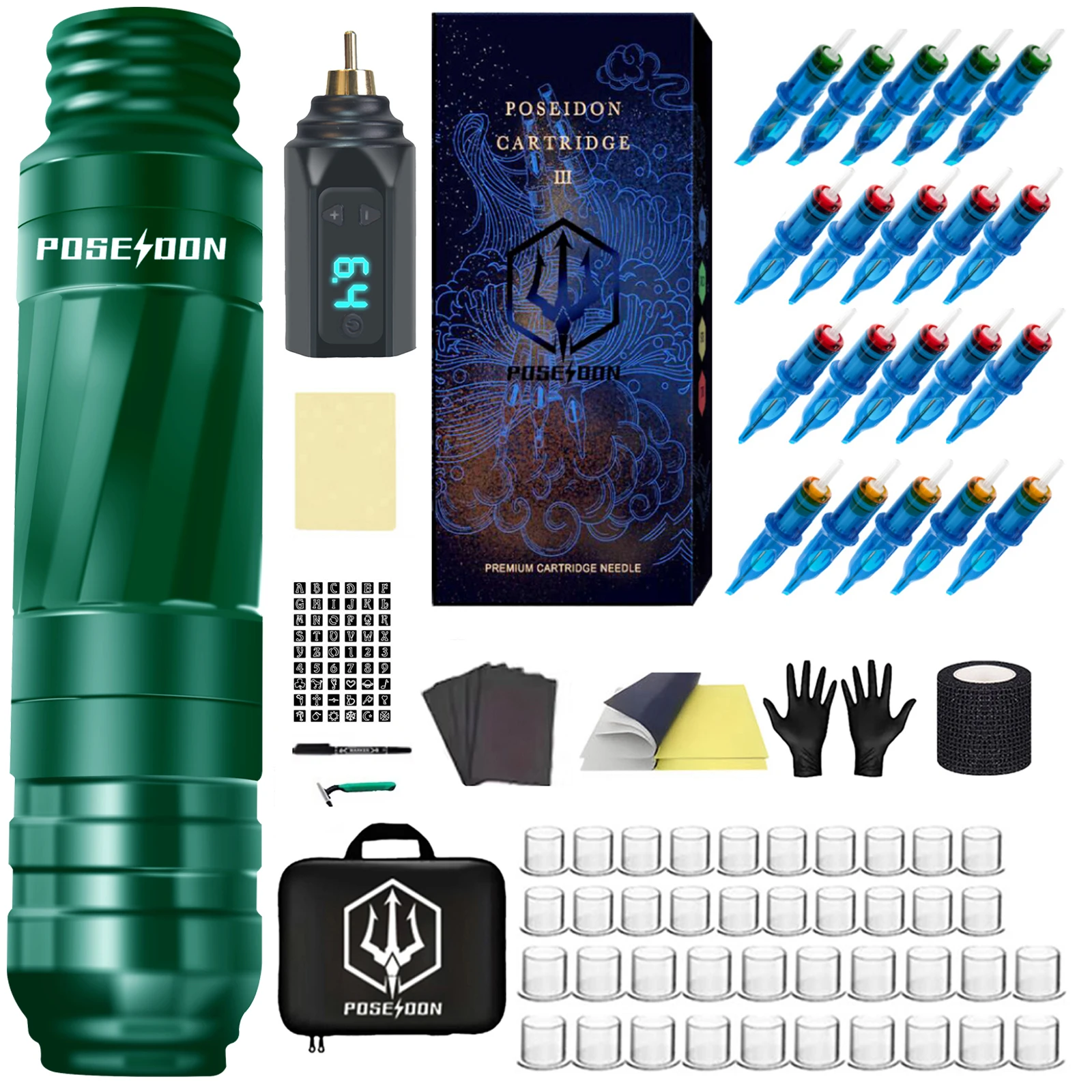 POSEIDON Tattoo Pen Kit Tattoo Kit With Power Supply RCA Interface Tattoo Gun Kit Tattoo Rotary Electric Pen for Tattoo Artists