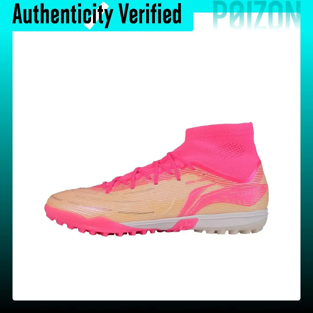 Li Ning TF Turf Synthetic Leather Cushioning Slip Resistant Abrasion Resistant Soccer Shoes Men's Pink Ocean YSTU047-6