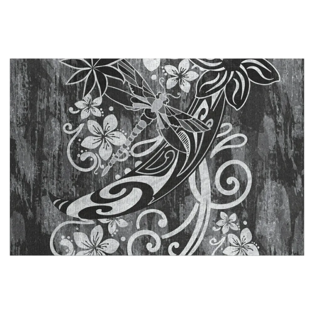 Hawaiian Black Dragon Fly Tribal Jigsaw Puzzle Picture Photo Custom Wood Name Wood Adults Puzzle