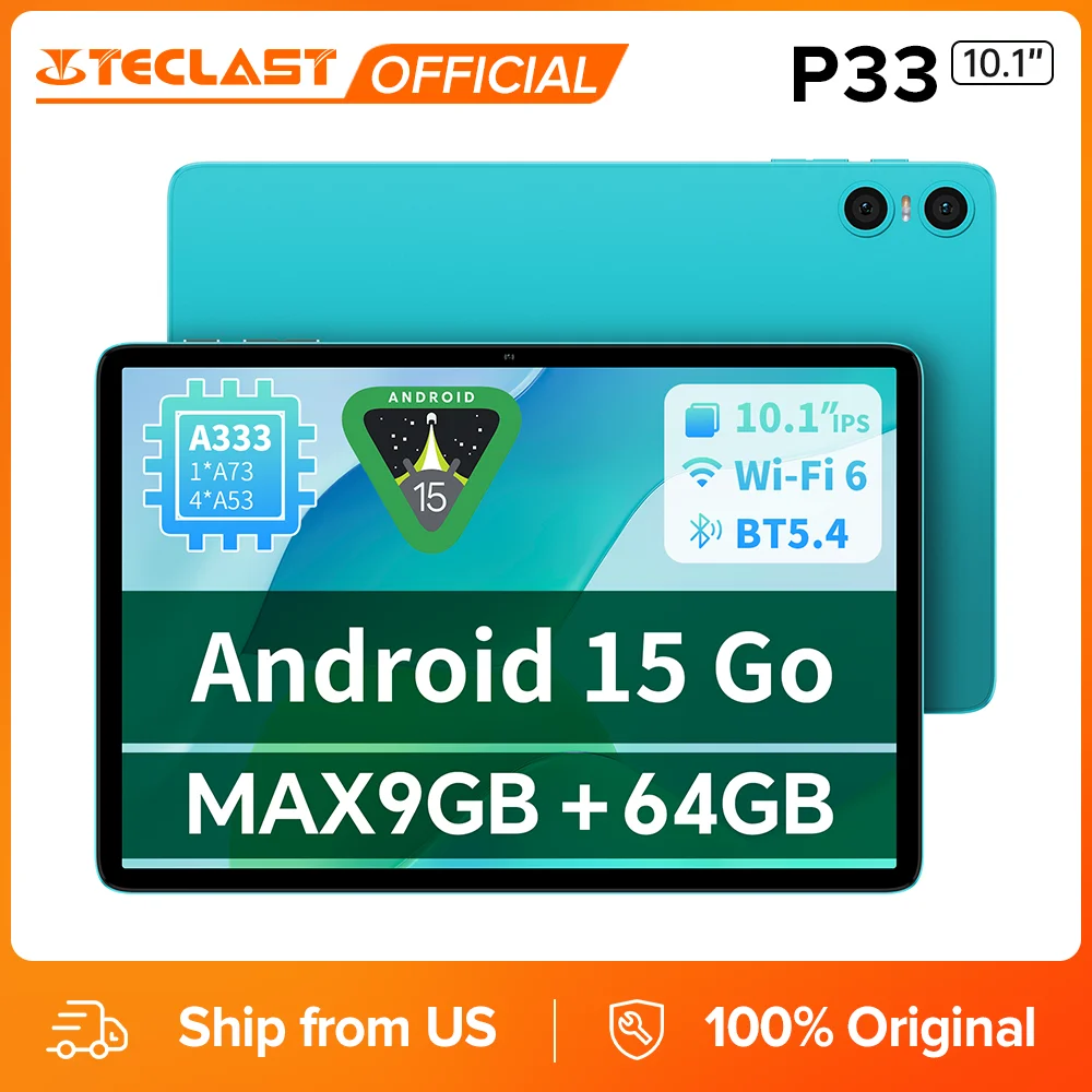 

Teclast P33 10.1" Tablet Android 15 Max. 9GB RAM 64GB ROM 1280x800 Allwinner A333 5 Core 6000mAh Wi-Fi 6 Type C