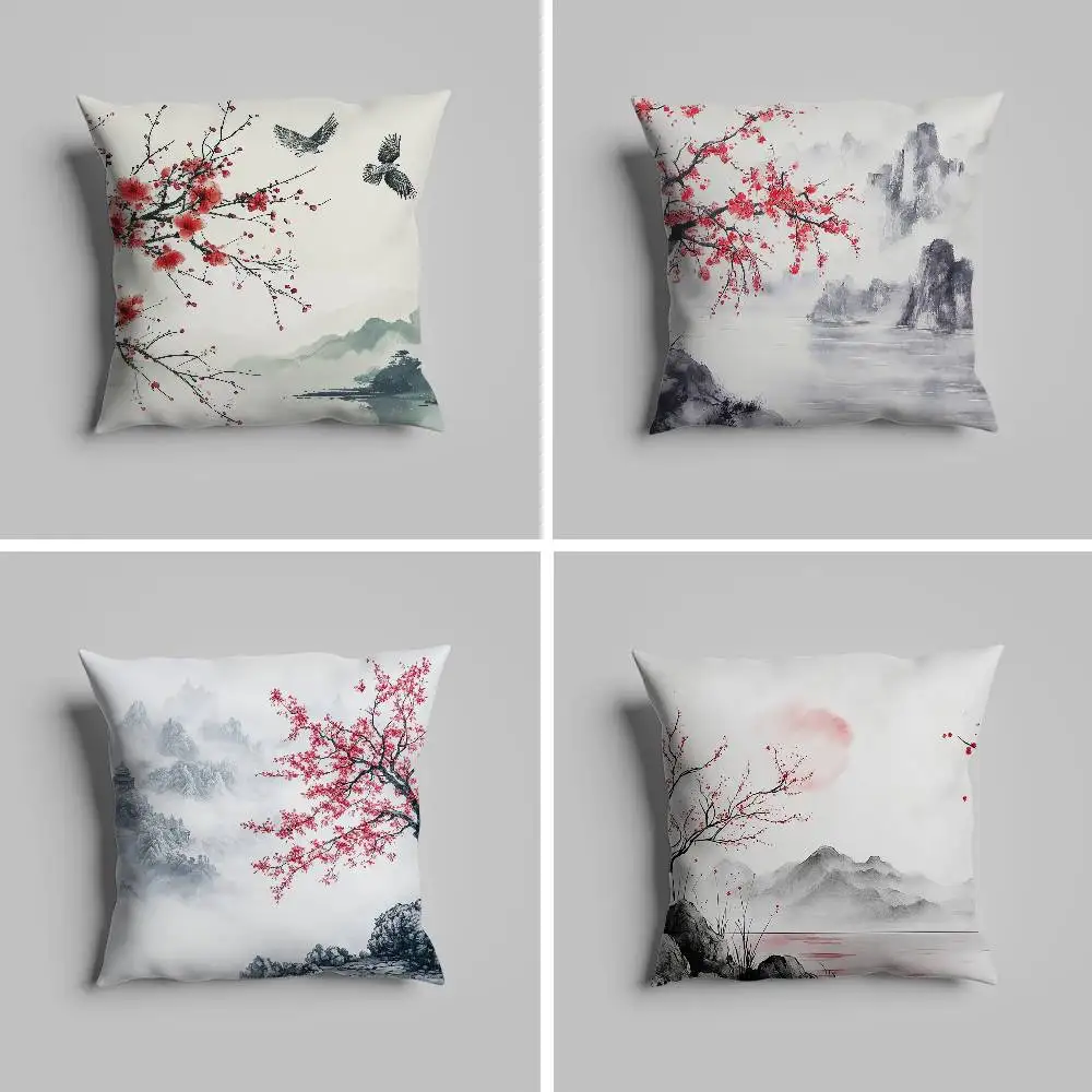 

Classical Ink Landscape Print Pillow Case Pillowcase For Car Pillows 60x60 Cushions Luxury Double Sided Cover Home And Decorati