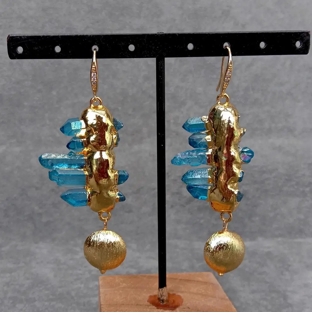 

Y.YING Blue Quartz Druzy Stones Drop Earrings For Women Stones Jewelry