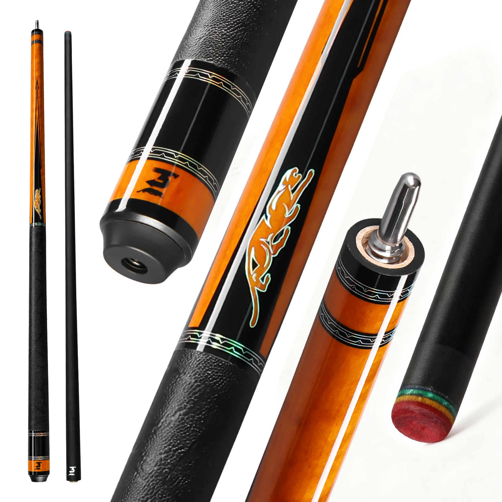 PREOAIDR SP Pool Cue Stick, Premium Black Tech Shaft Genuine Leather Grip Butt,12.5mm Tip Uni Loc Joint Pro Taper Low Deflection