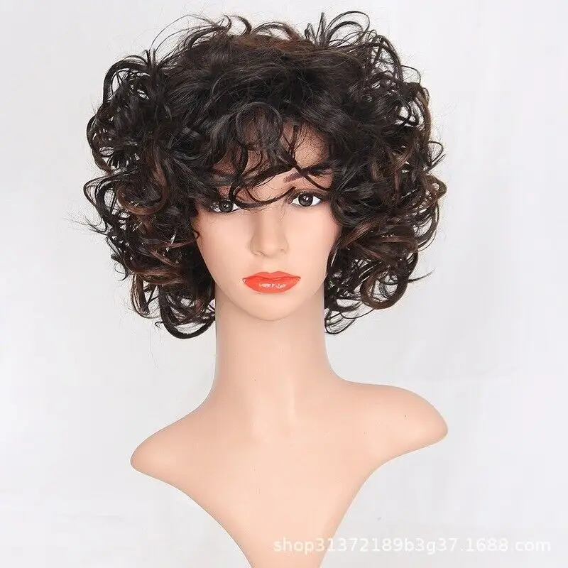 

Women Wig Brown Short Full Wavy Synthetic Natural Kinky Curly Hair Wigs