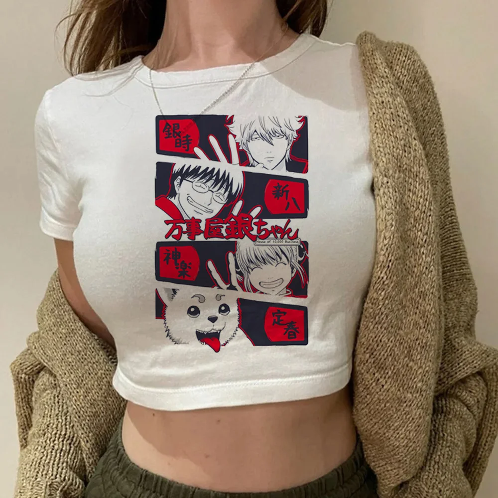 Gintama Samurai Gintoki cropped top teen dollette y2k baddie manga graphic t shirt jojifuku cute summer vintage cheap
