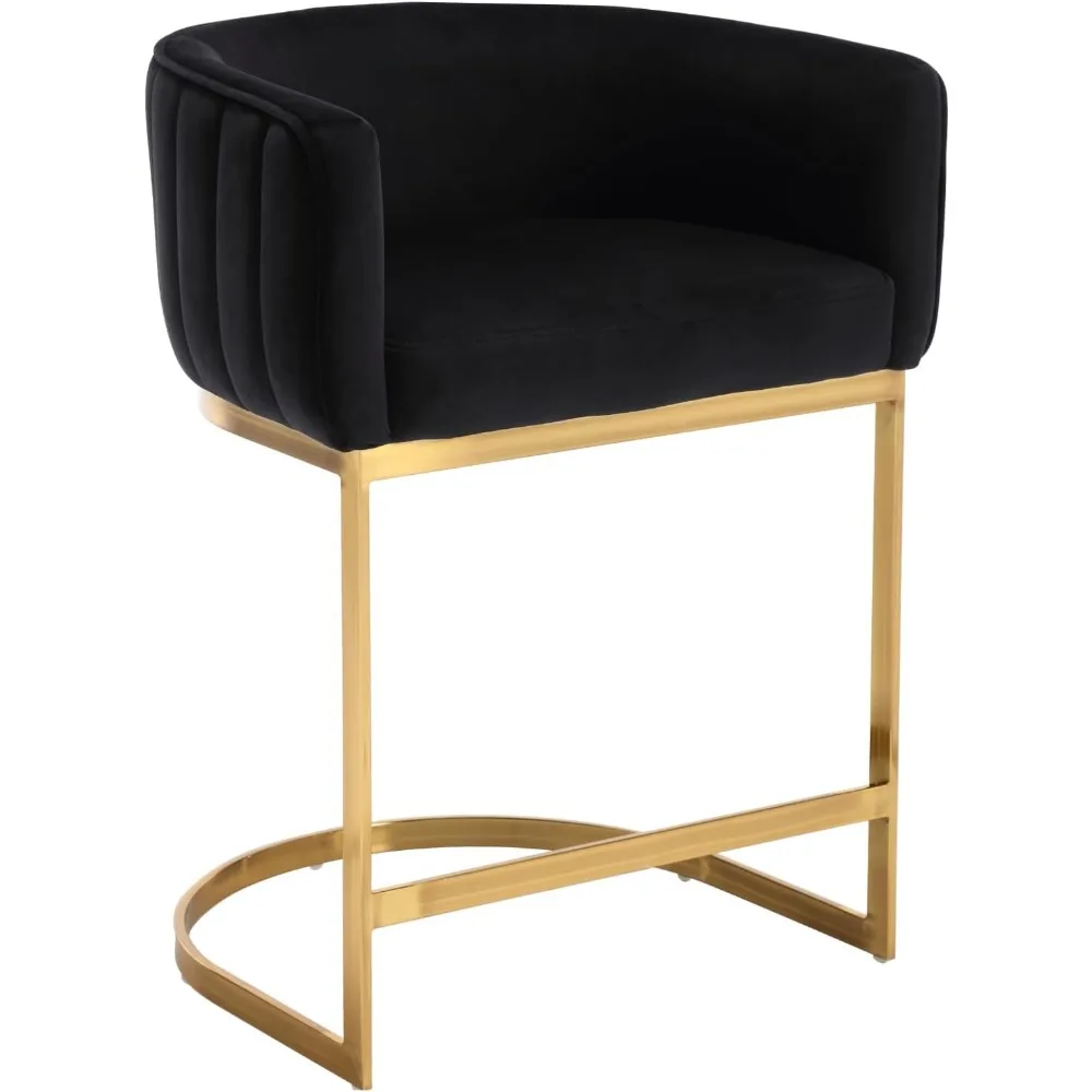

24" Counter Height Bar Stools for Kitchen Island Modern Comfy Velvet Upholstered Barrel Stool Chair with Arm and Golden Metal