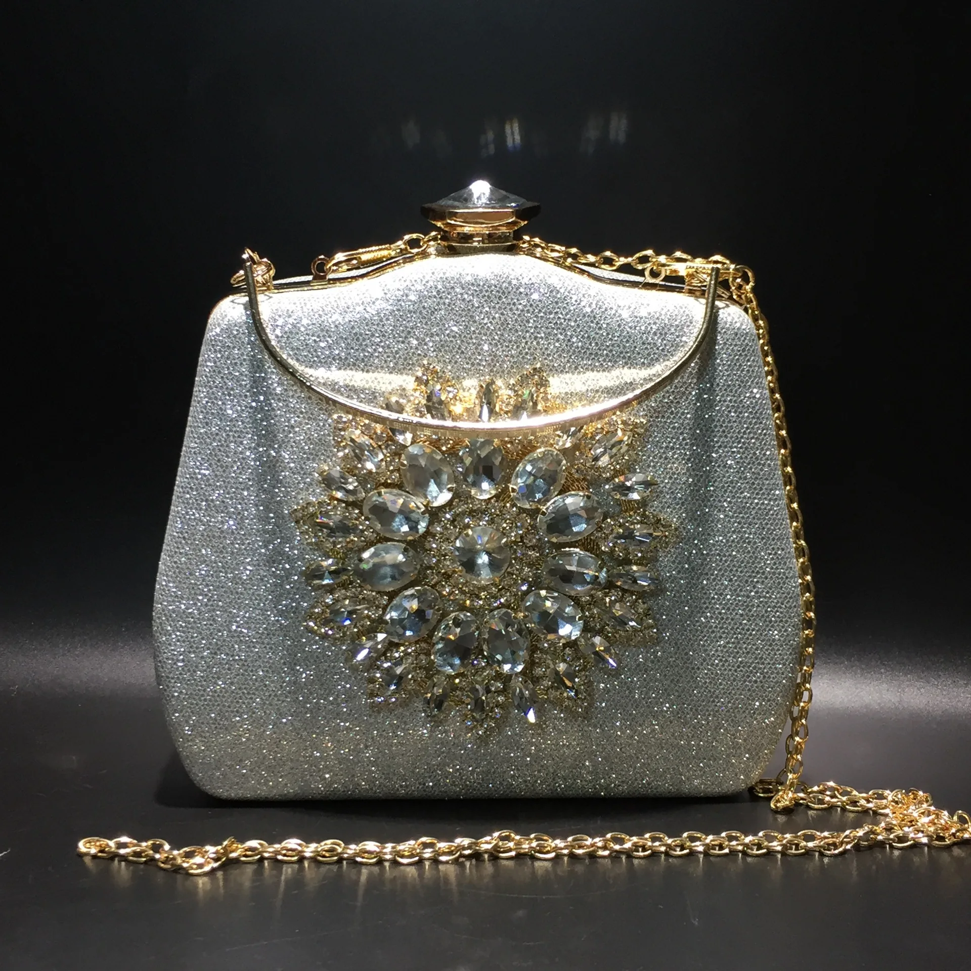 18.5x15.5CM diamond-studded Evening Bag Sunflower Jewelry Banquet Bag Bride Handbag PU Leather Chain Women Flap Bag A7557