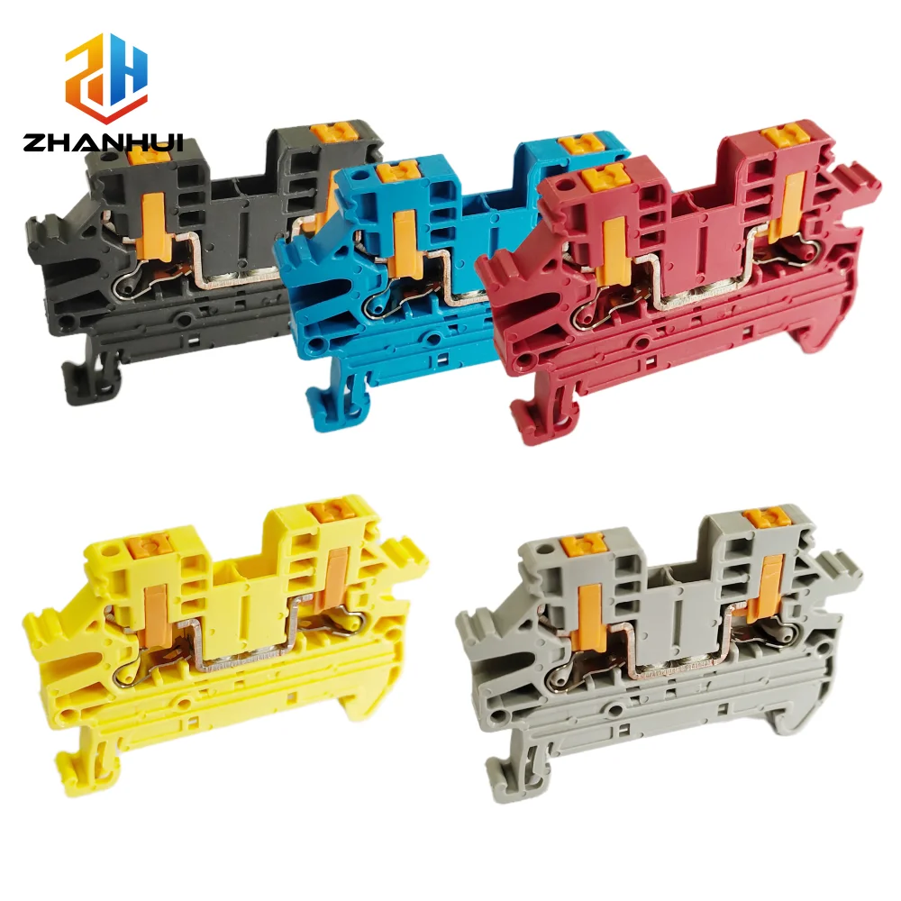 5Pcs PTV2.5 DIN Rail Terminal Block, Side Entry Push‑in Connector, 2.5mm² 12AWG Screwless Spring Type Electrical Wiring Terminal